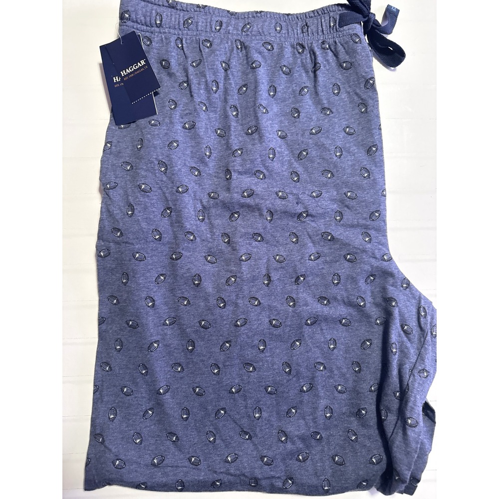 Haggar‎ Mens XXL Blue Heather Football Print Jersey Sleep Pajama Pants 885049